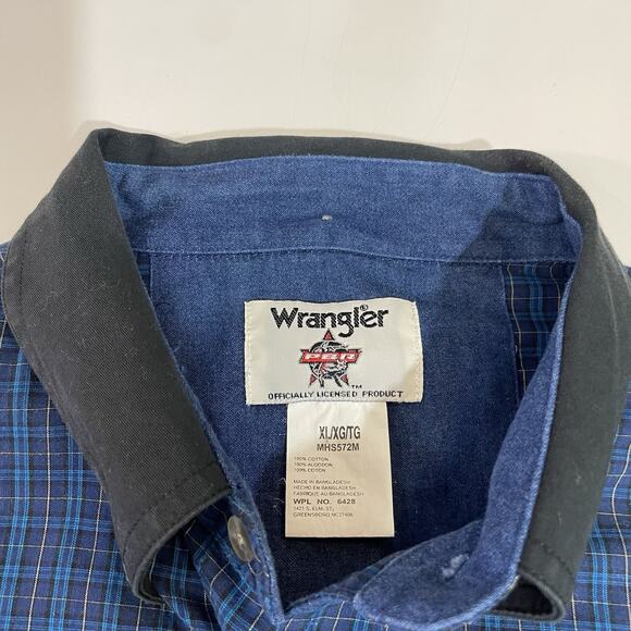 Wrangler PBR Shirt Mens Size XL Blue Plaid Button Down Long Sleeve Rodeo Western - Picture 3 of 7